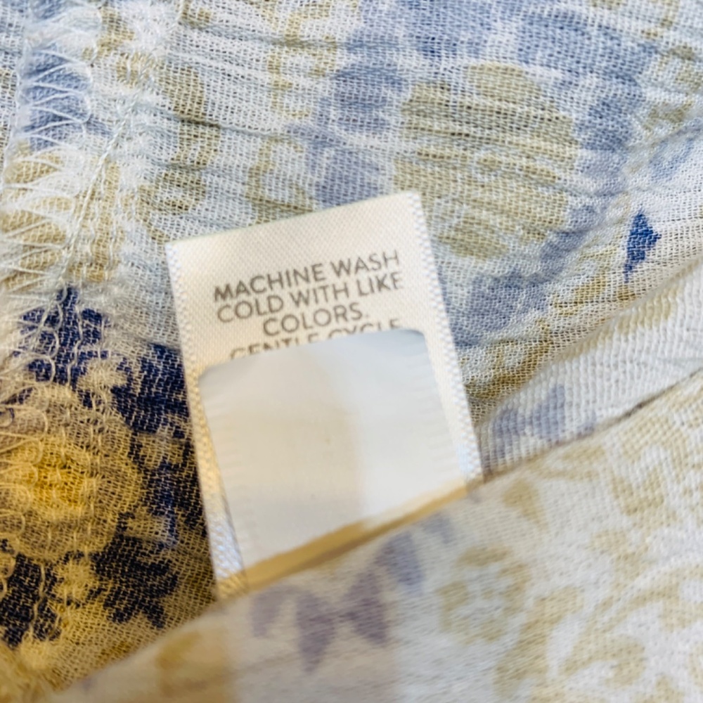 J. Jill Peasant Top Size Medium Tassel Hem Cream Blue Tan Flowy Embroidered Boho - Picture 16 of 16